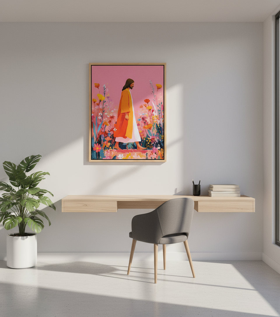 Jesus walk in sea of blooming flower | Jesus Canvas