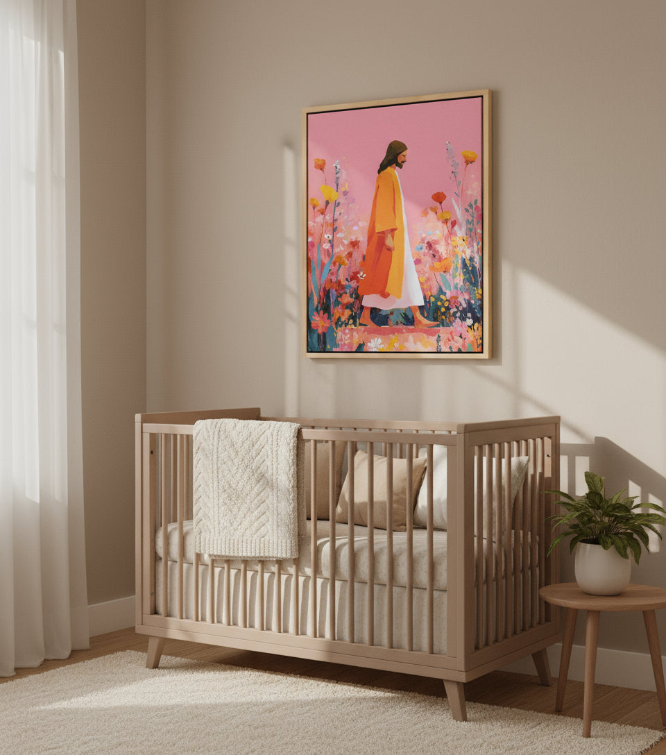 Jesus walk in sea of blooming flower | Jesus Canvas