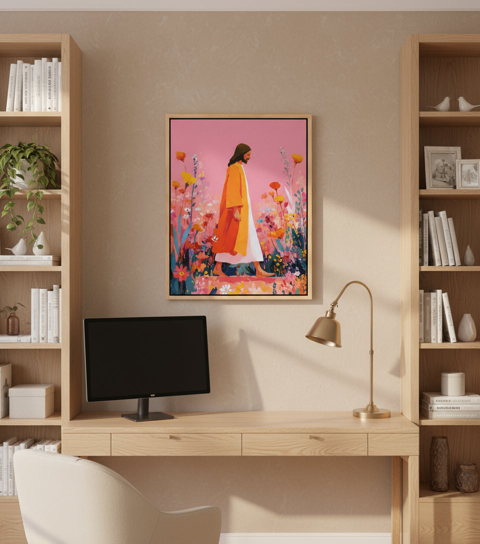 Jesus walk in sea of blooming flower | Jesus Canvas