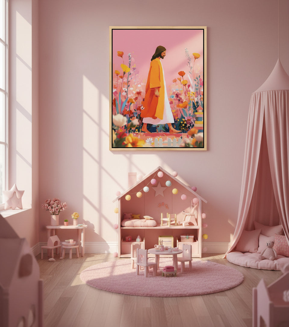 Jesus walk in sea of blooming flower | Jesus Canvas