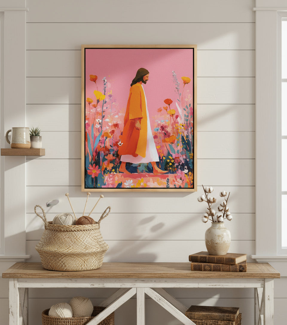 Jesus walk in sea of blooming flower | Jesus Canvas