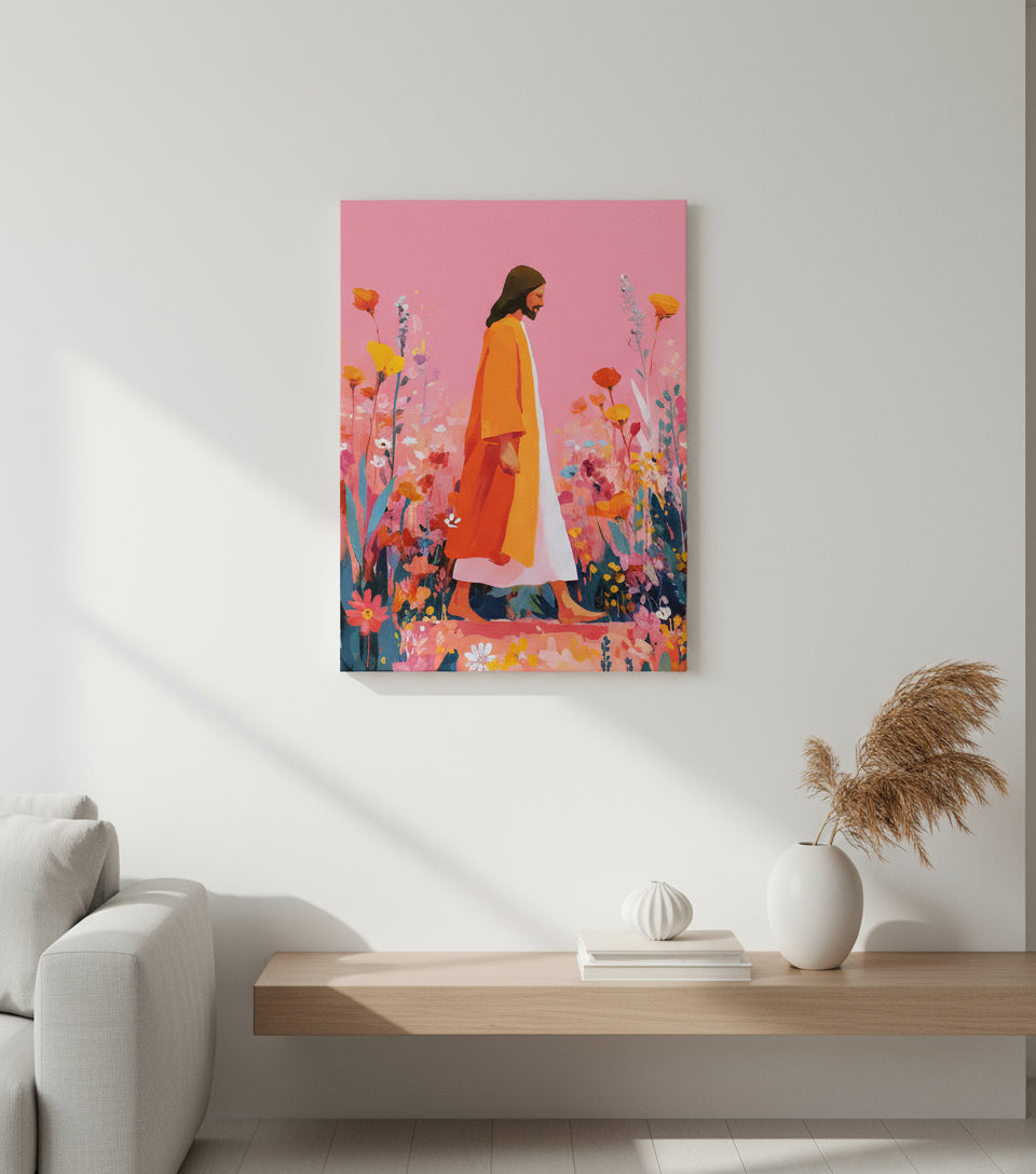 Jesus walk in sea of blooming flower | Jesus Canvas
