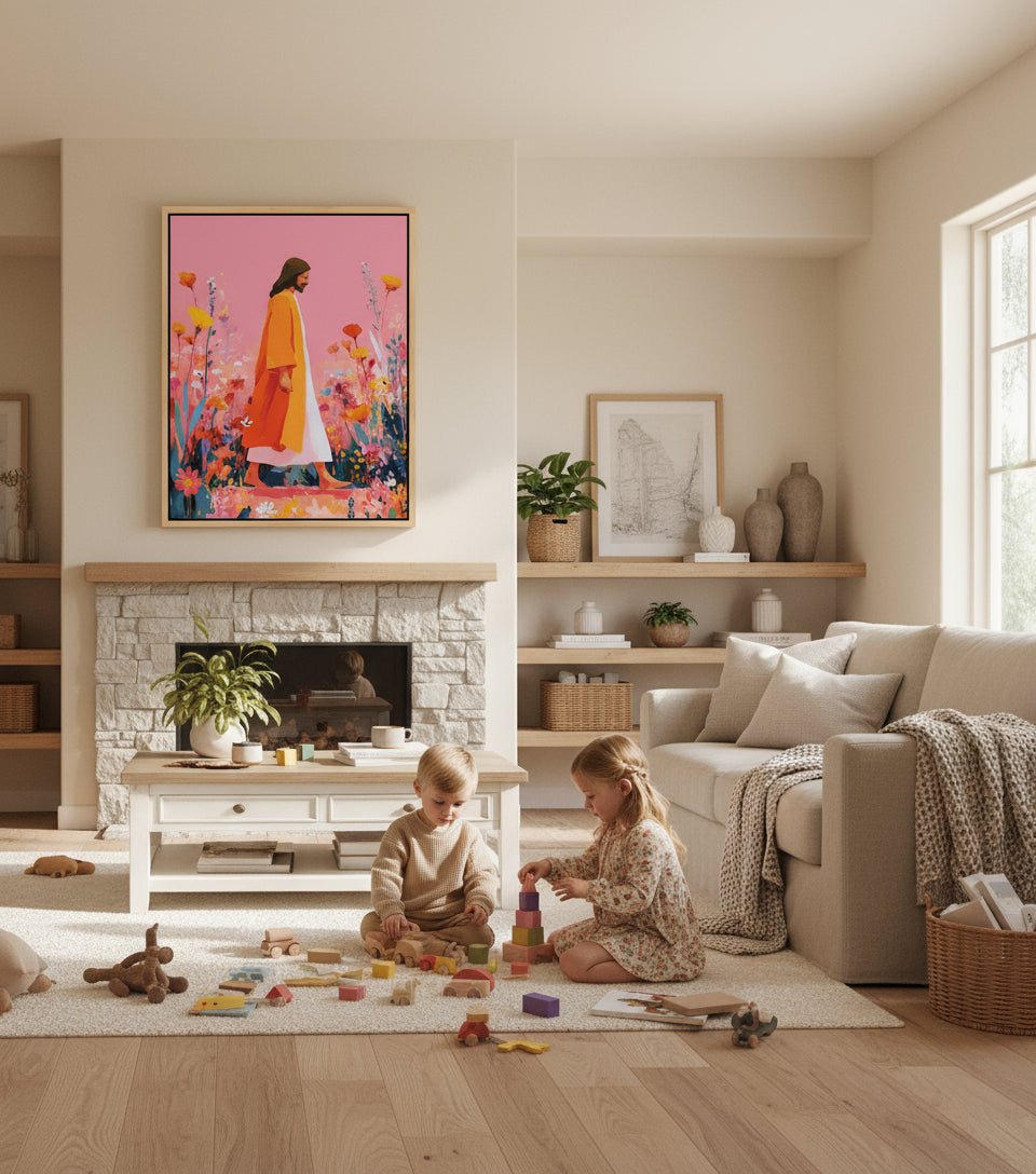 Jesus walk in sea of blooming flower | Jesus Canvas