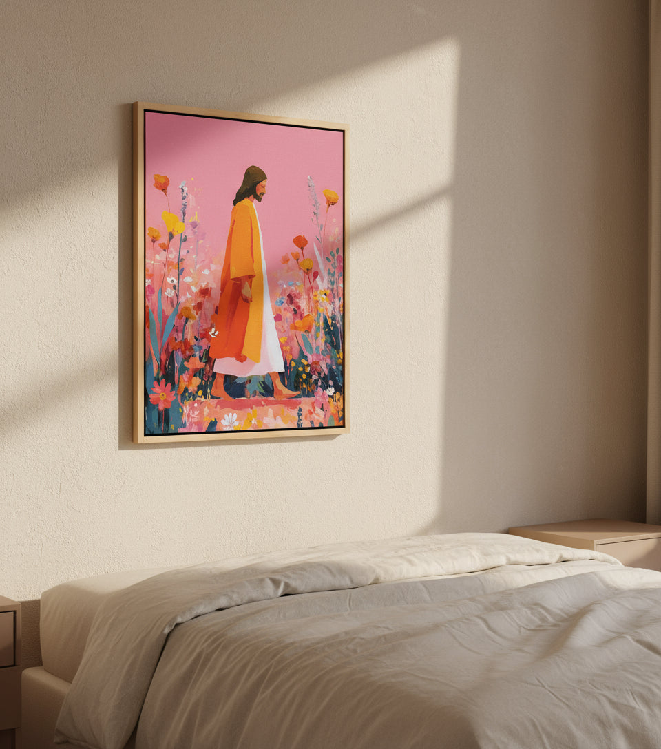 Jesus walk in sea of blooming flower | Jesus Canvas