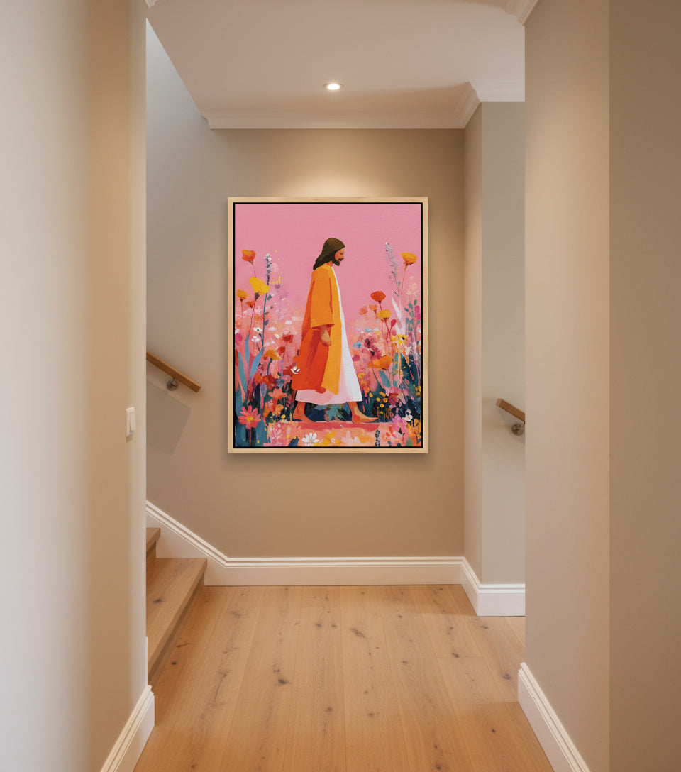 Jesus walk in sea of blooming flower | Jesus Canvas