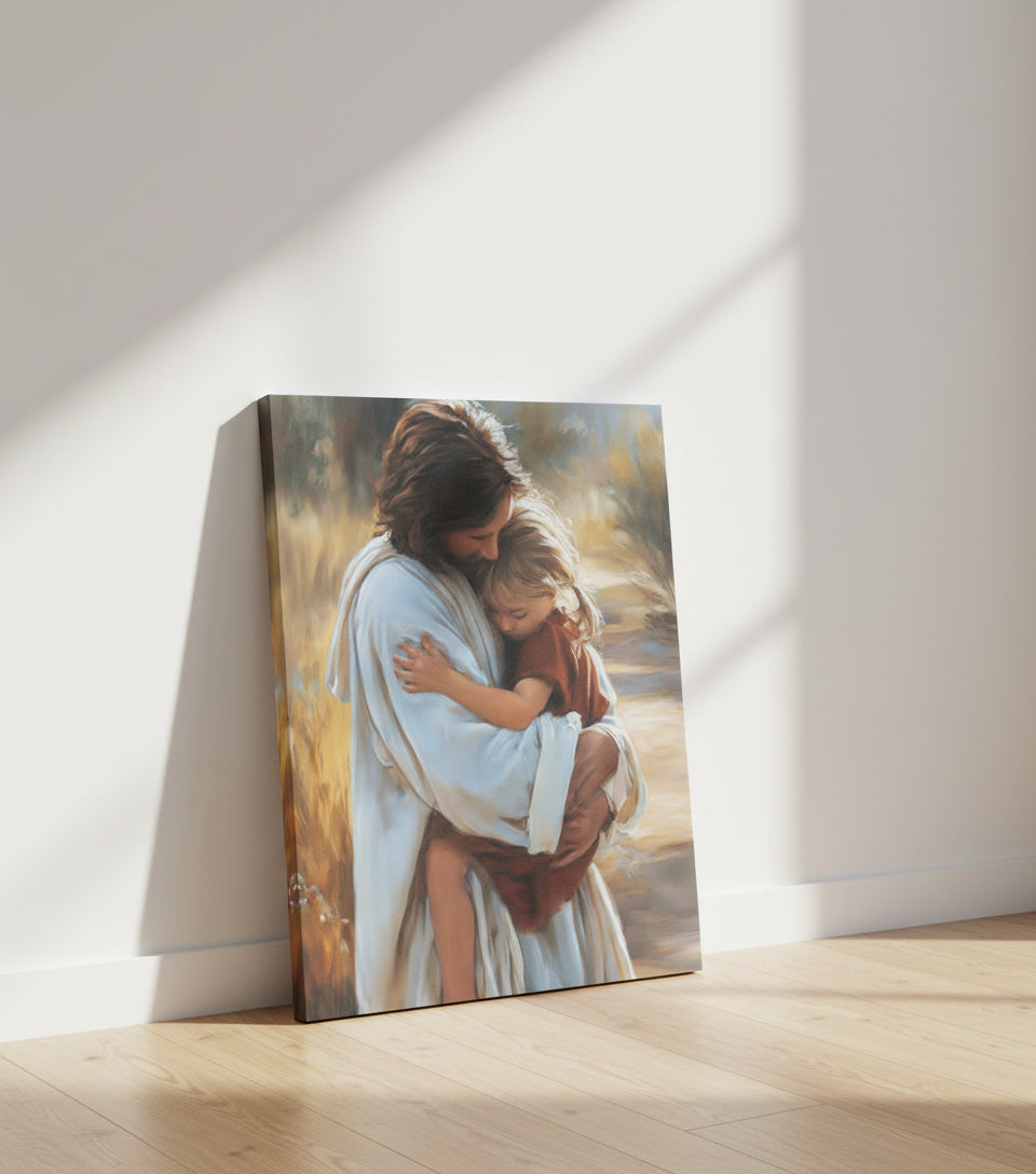 Safe in His Arms - faithfuprints Canvas Christian Wall Art