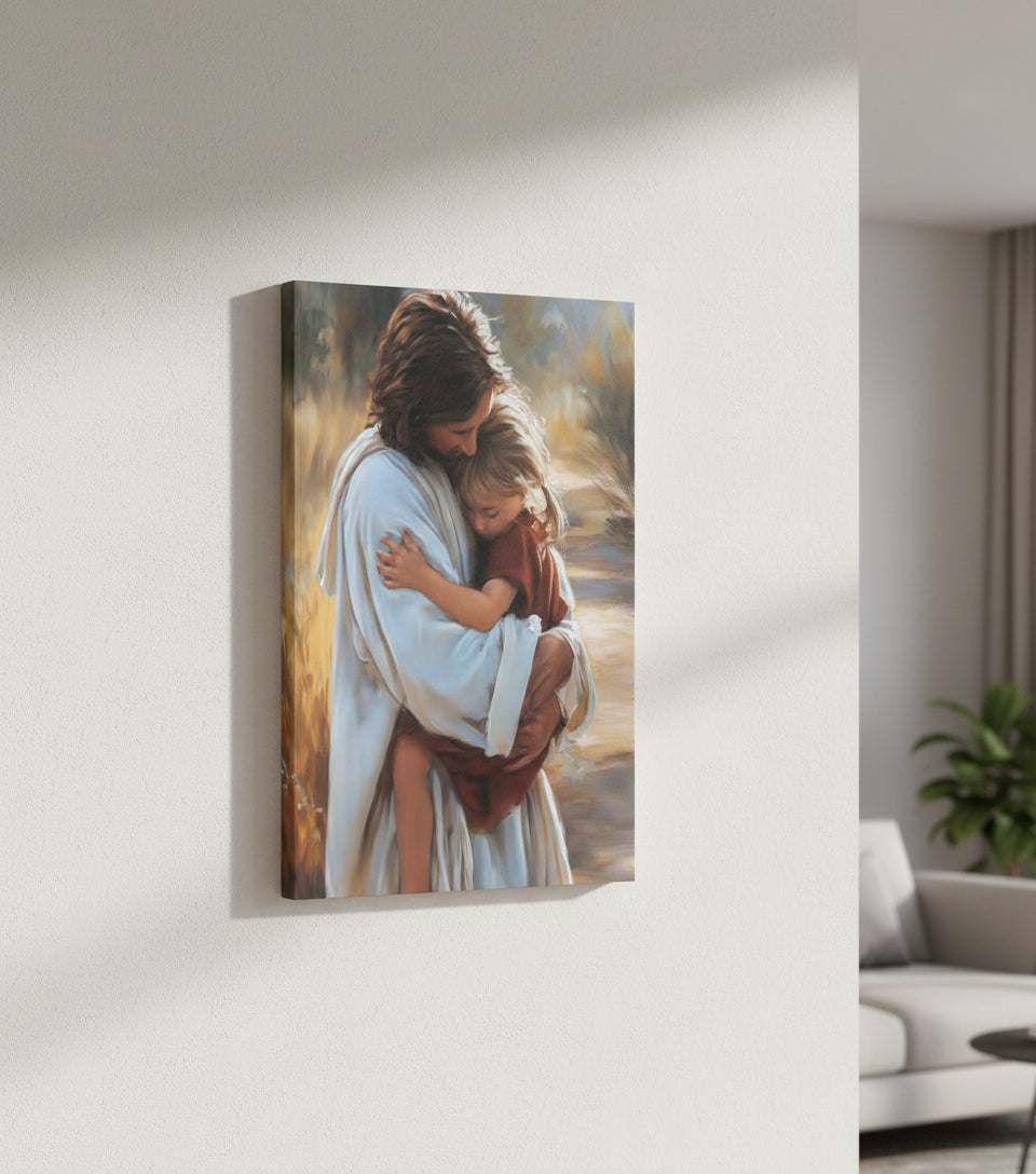 Safe in His Arms - faithfuprints Canvas Christian Wall Art