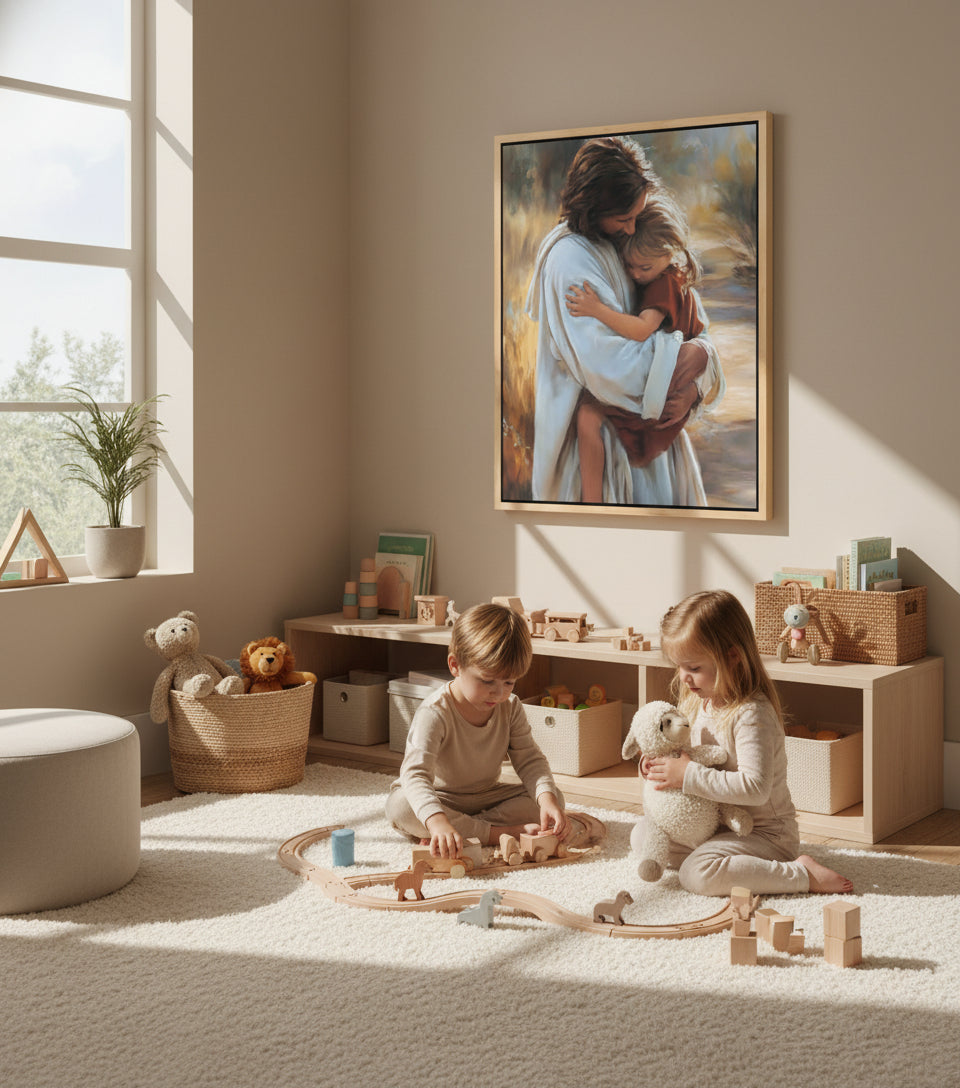 Safe in His Arms - faithfuprints Canvas Christian Wall Art