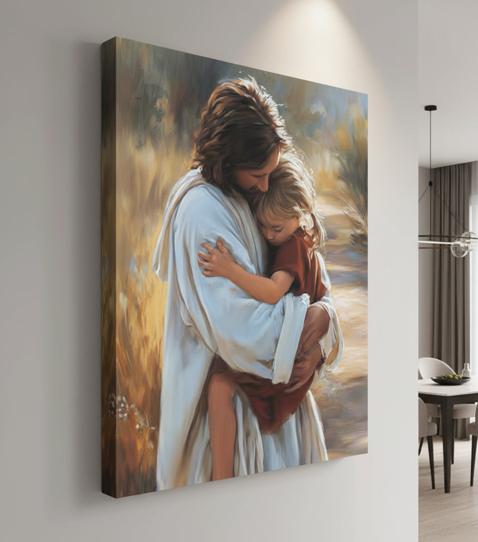 Safe in His Arms - faithfuprints Canvas Christian Wall Art
