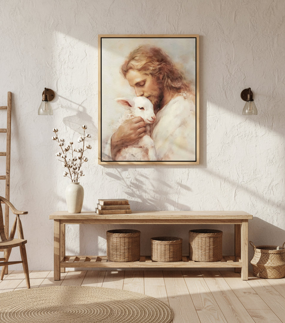 The Lamb of God – Jesus Kissing the Lamb in Gentle Love | FaithfulPrints