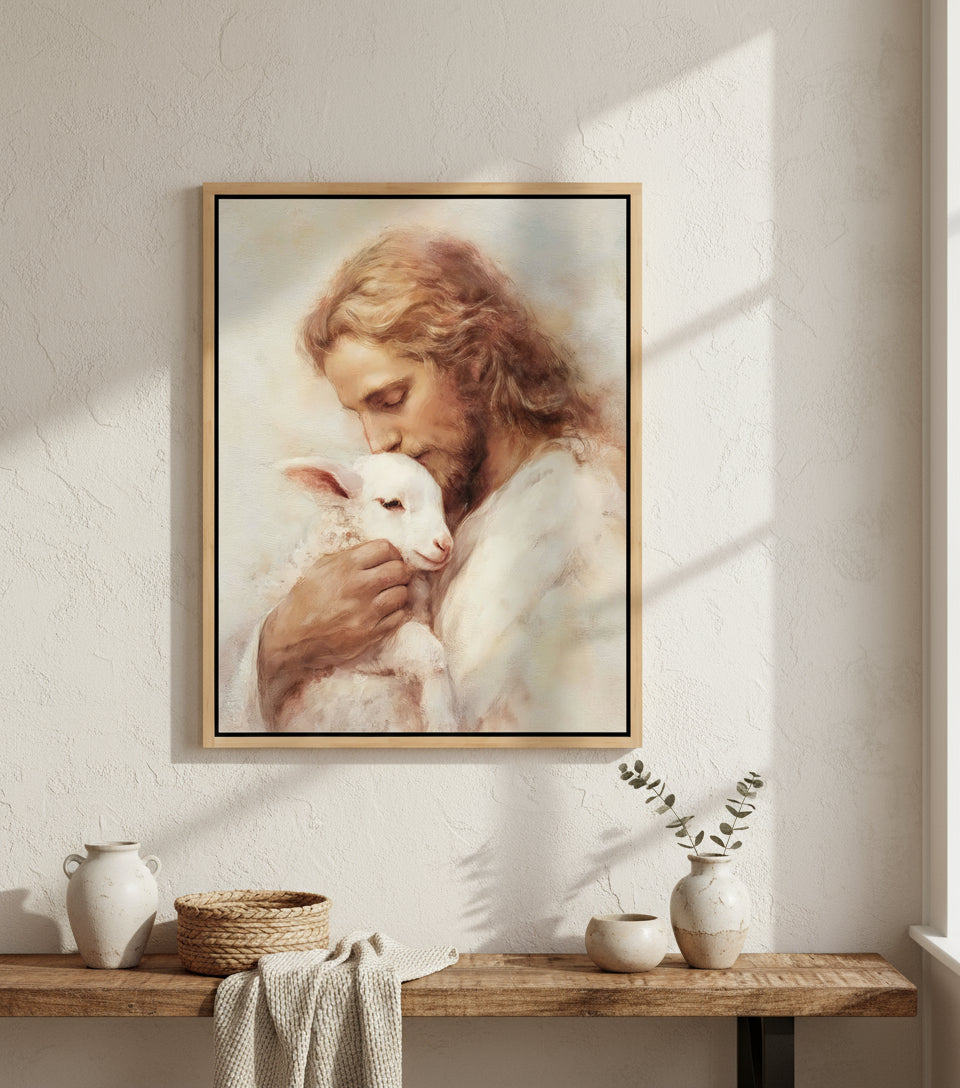 The Lamb of God – Jesus Kissing the Lamb in Gentle Love | FaithfulPrints