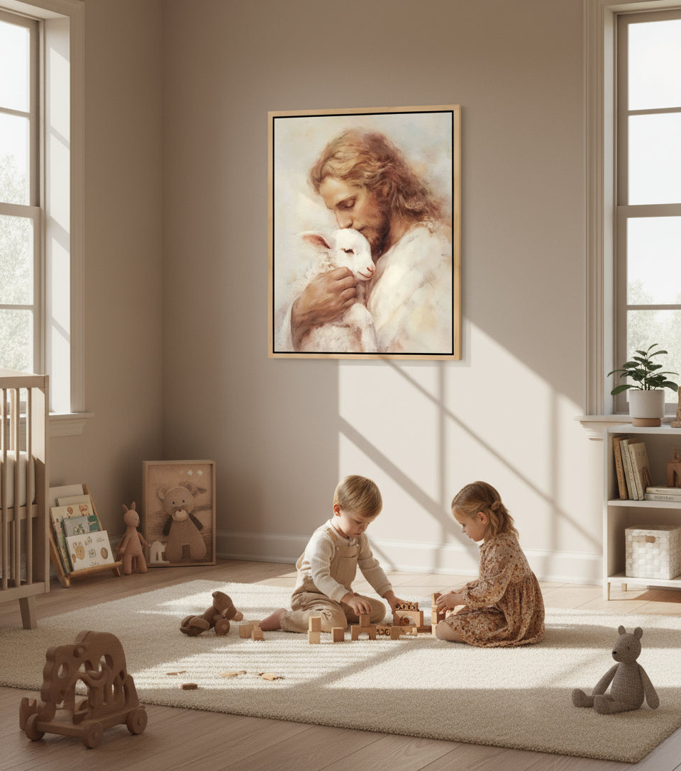 The Lamb of God – Jesus Kissing the Lamb in Gentle Love | FaithfulPrints