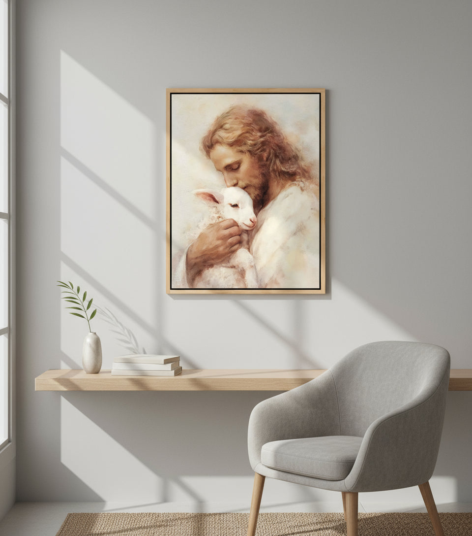 The Lamb of God – Jesus Kissing the Lamb in Gentle Love | FaithfulPrints