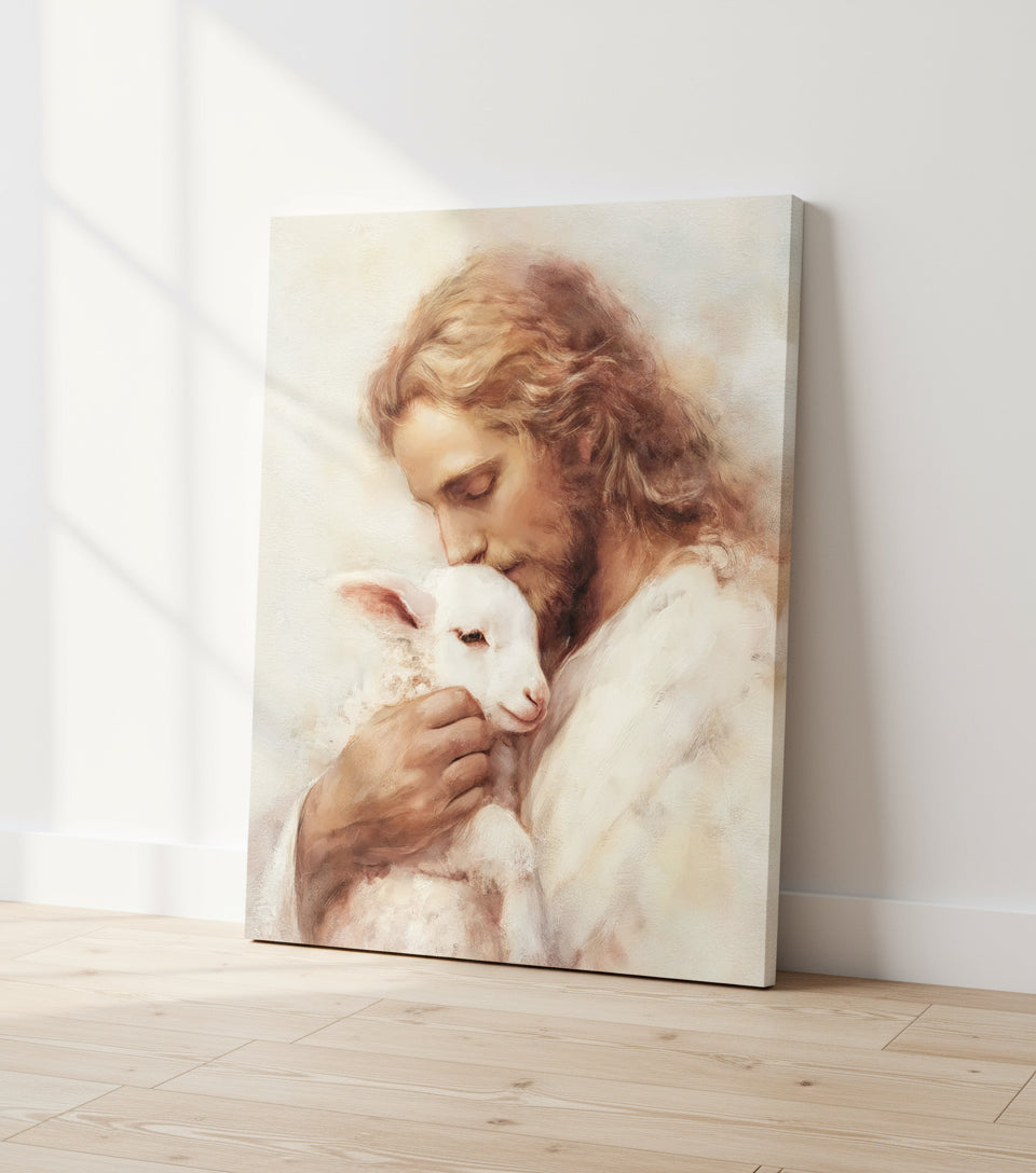 The Lamb of God – Jesus Kissing the Lamb in Gentle Love | FaithfulPrints