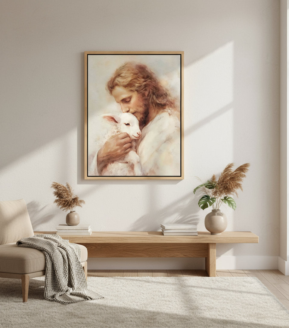 The Lamb of God – Jesus Kissing the Lamb in Gentle Love | FaithfulPrints