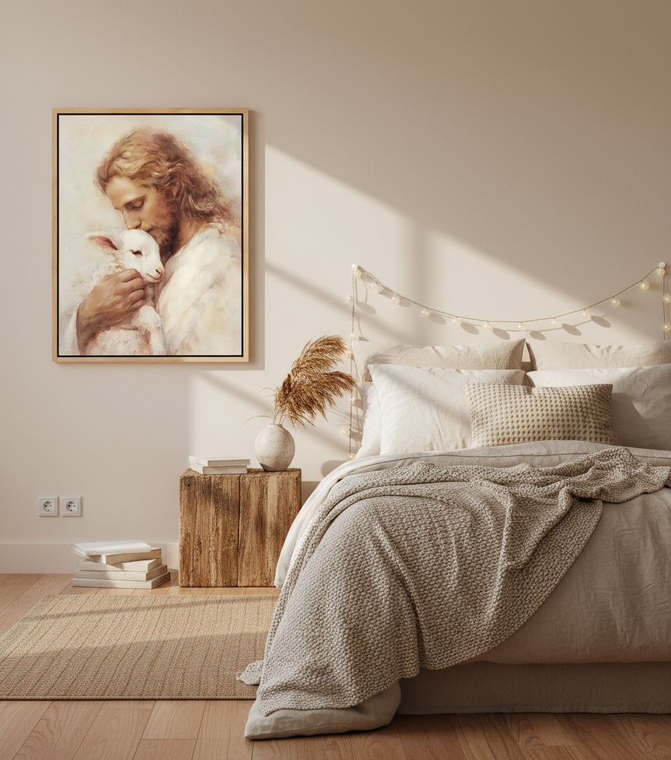 The Lamb of God – Jesus Kissing the Lamb in Gentle Love | FaithfulPrints