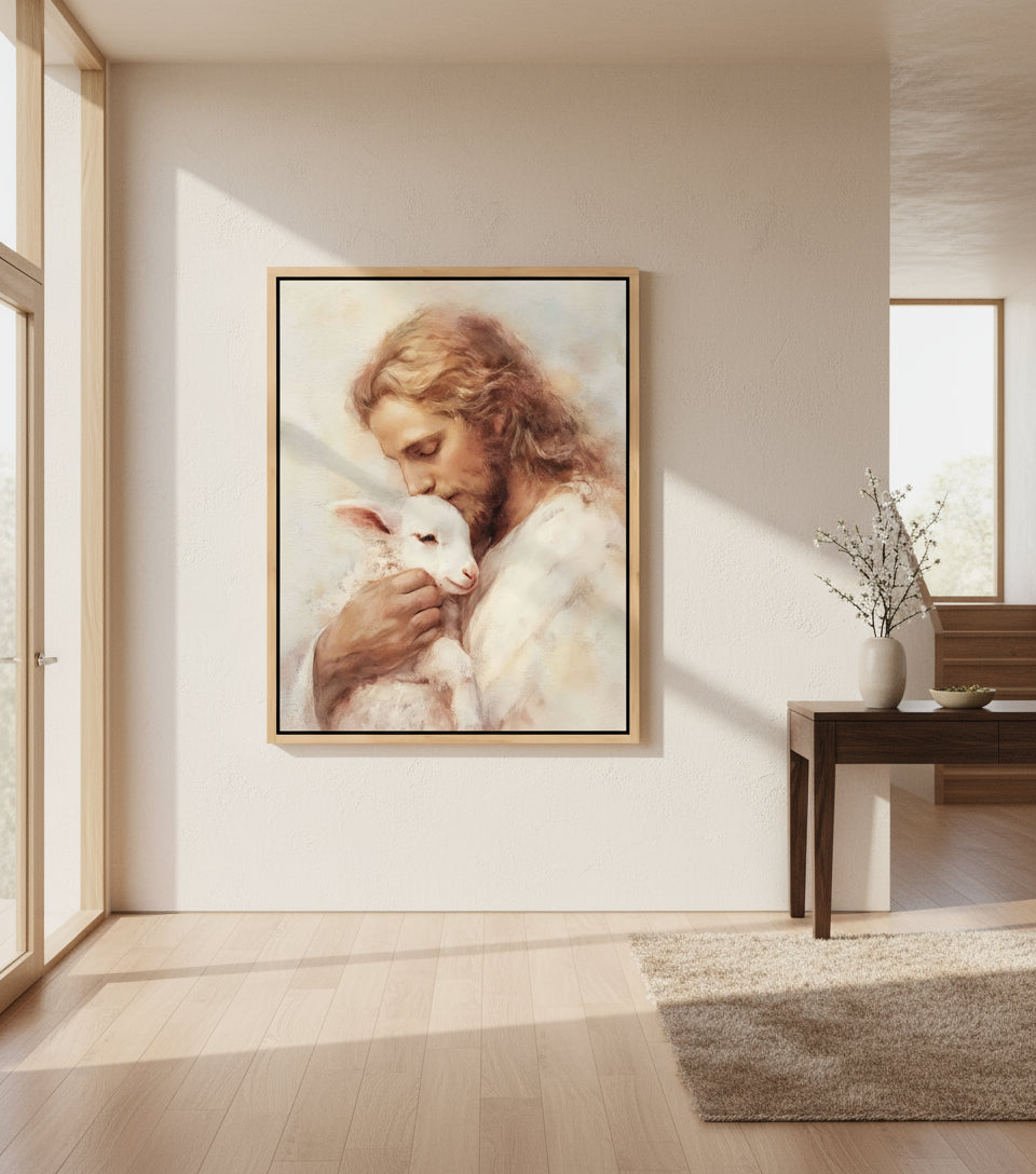 The Lamb of God – Jesus Kissing the Lamb in Gentle Love | FaithfulPrints