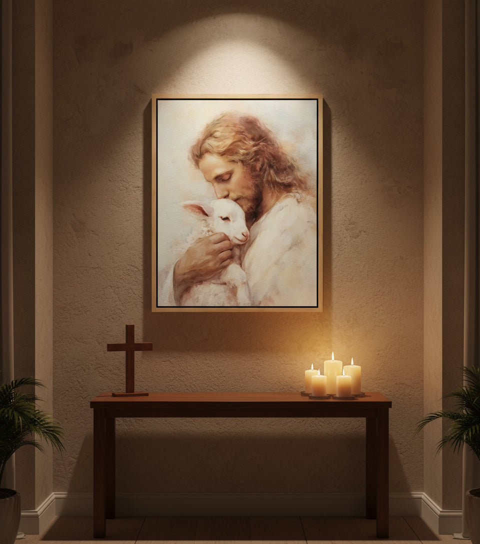The Lamb of God – Jesus Kissing the Lamb in Gentle Love | FaithfulPrints