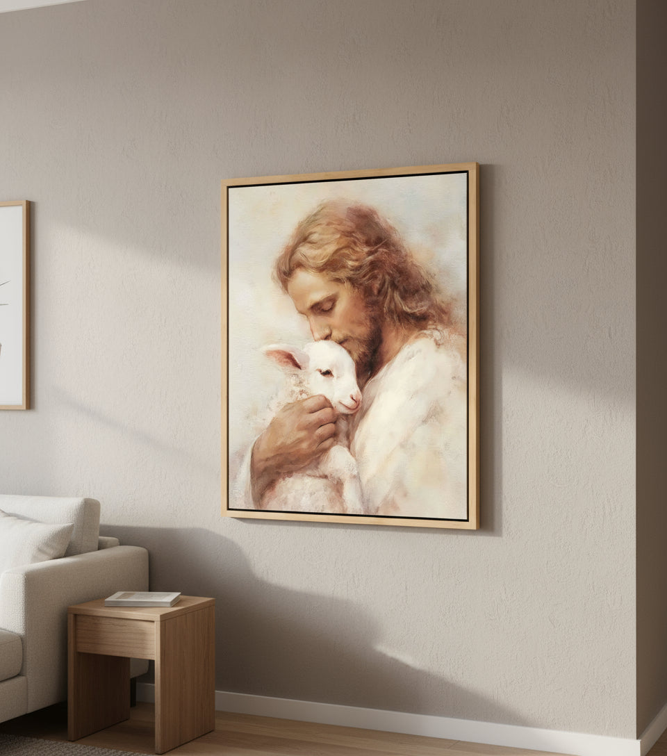 The Lamb of God – Jesus Kissing the Lamb in Gentle Love | FaithfulPrints