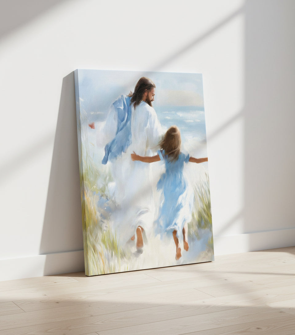 Joy by the Sea – faithfulprints Jesus Canvas Beach Christian Wall Art