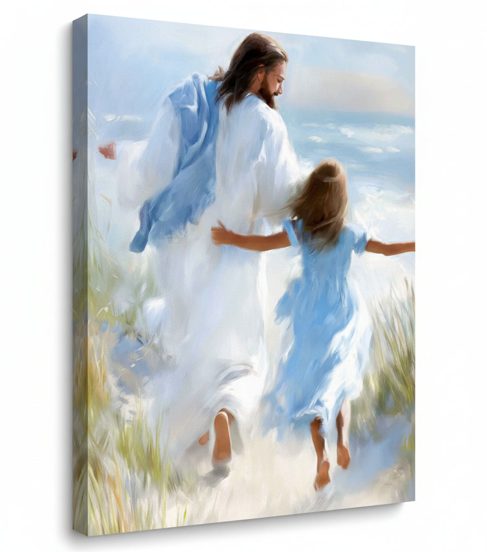 Joy by the Sea – faithfulprints Jesus Canvas Beach Christian Wall Art