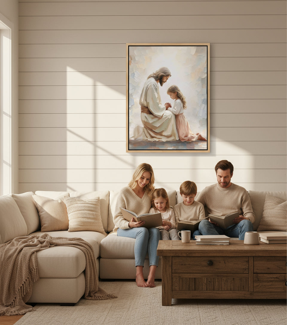 Little Girl Praying Before Jesus – Realistic Faith Art | FaithfulPrints