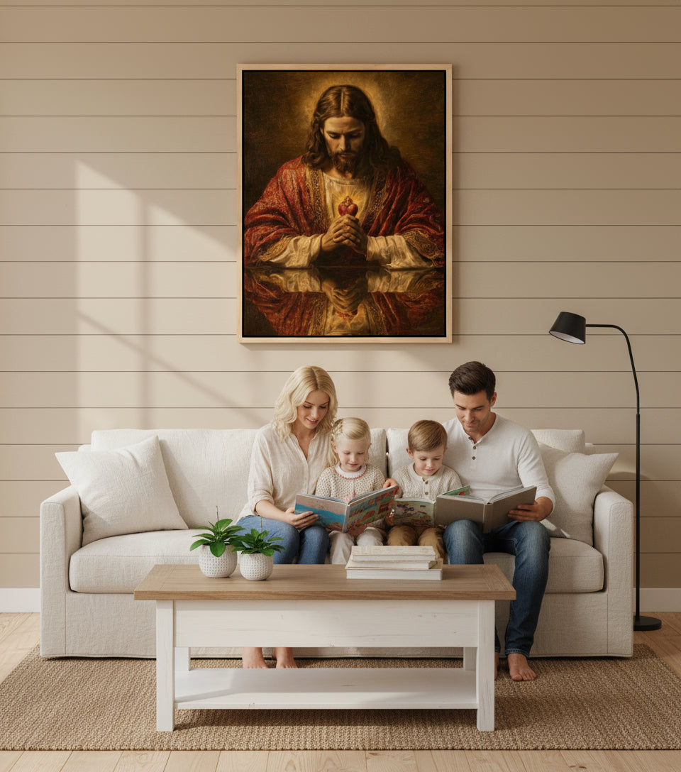 Jesus Canvas - Jesus Heart Pray Shadow Christian Wall Art | Faith Canvas
