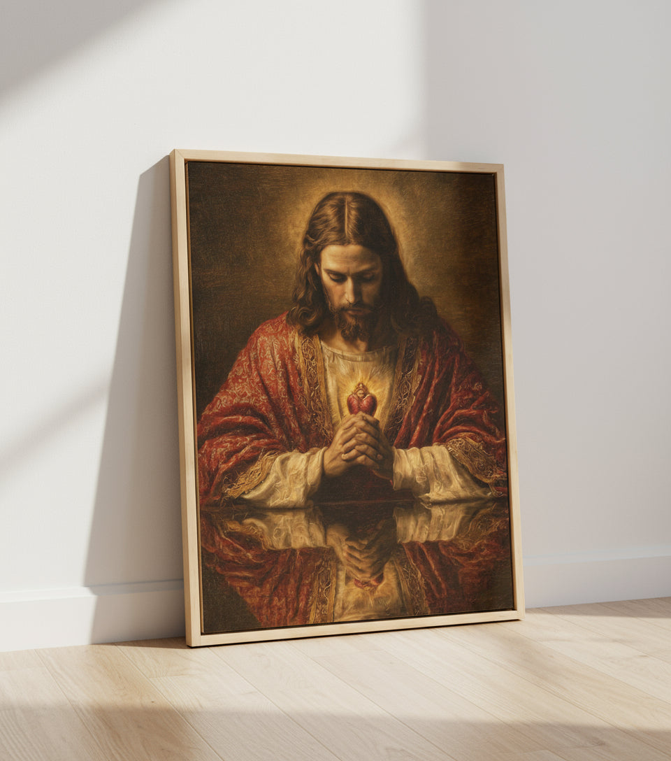 Jesus Canvas - Jesus Heart Pray Shadow Christian Wall Art | Faith Canvas
