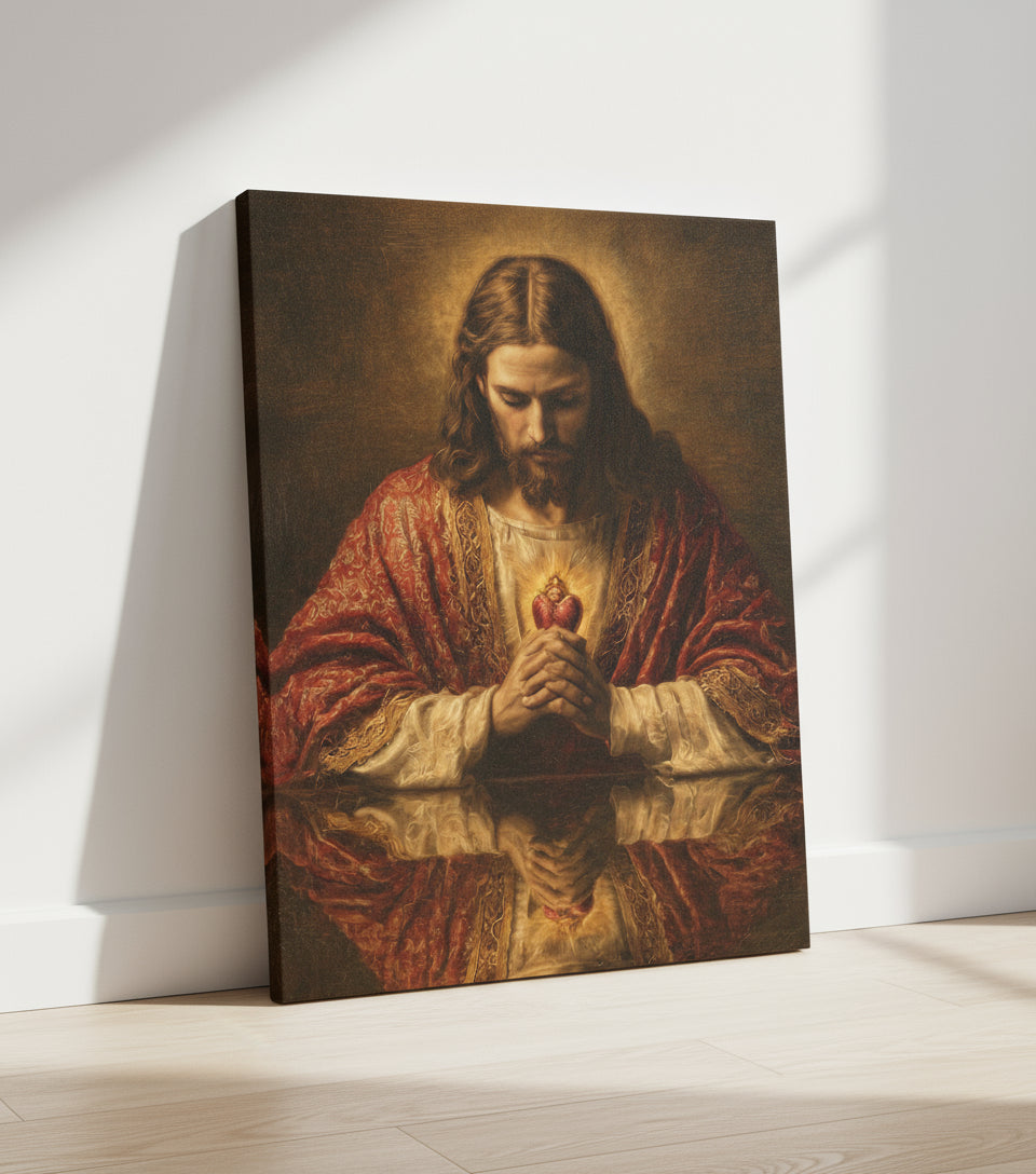 Jesus Canvas - Jesus Heart Pray Shadow Christian Wall Art | Faith Canvas