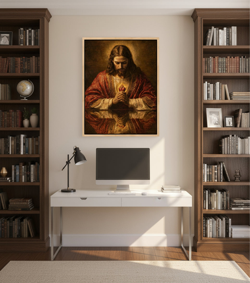 Jesus Canvas - Jesus Heart Pray Shadow Christian Wall Art | Faith Canvas