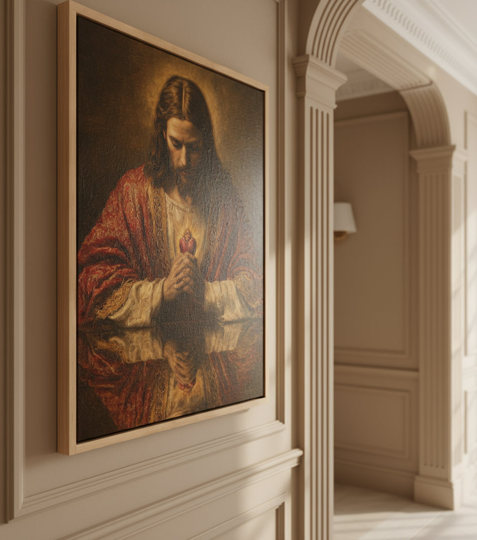 Jesus Canvas - Jesus Heart Pray Shadow Christian Wall Art | Faith Canvas