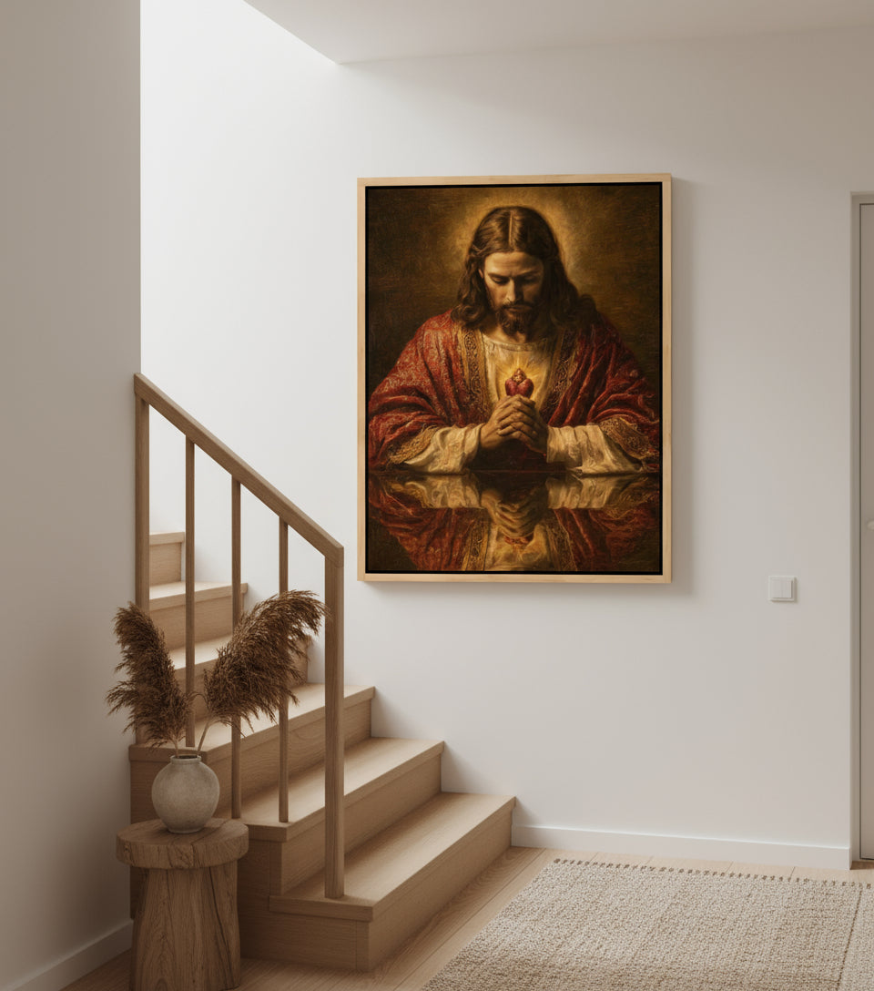 Jesus Canvas - Jesus Heart Pray Shadow Christian Wall Art | Faith Canvas