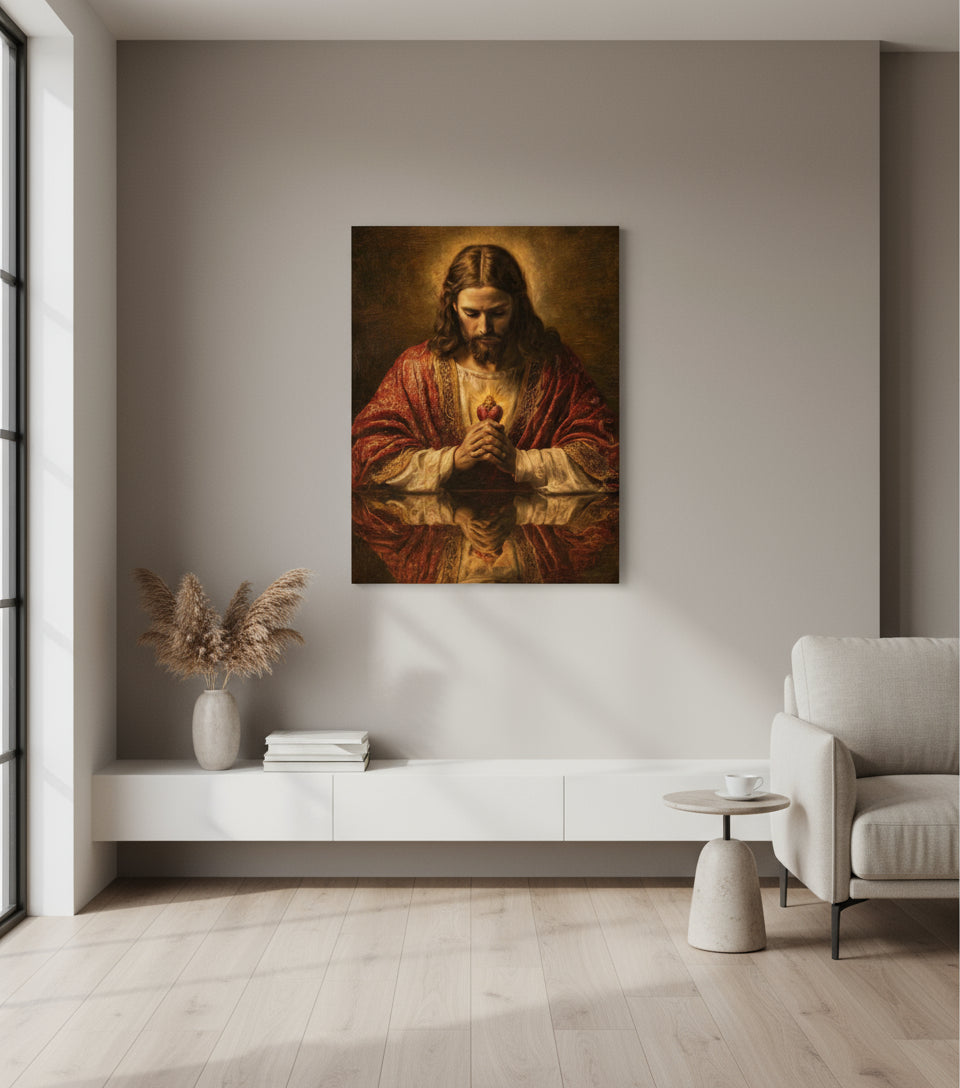 Jesus Canvas - Jesus Heart Pray Shadow Christian Wall Art | Faith Canvas