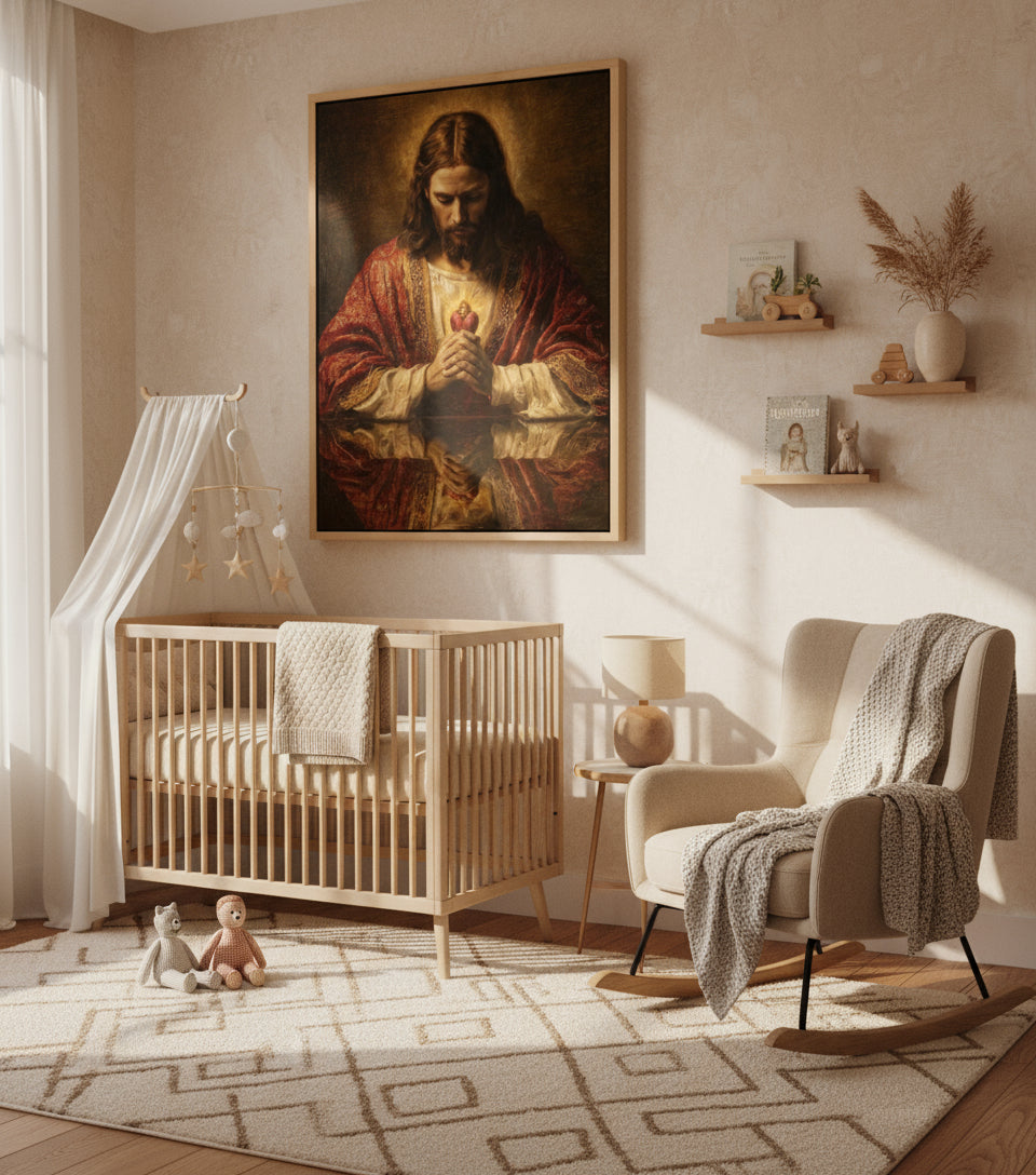 Jesus Canvas - Jesus Heart Pray Shadow Christian Wall Art | Faith Canvas