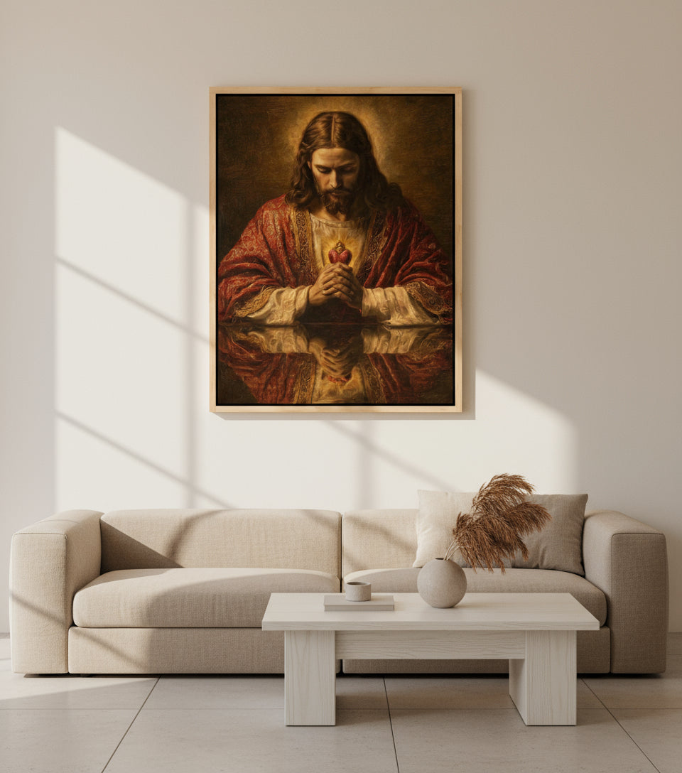 Jesus Canvas - Jesus Heart Pray Shadow Christian Wall Art | Faith Canvas