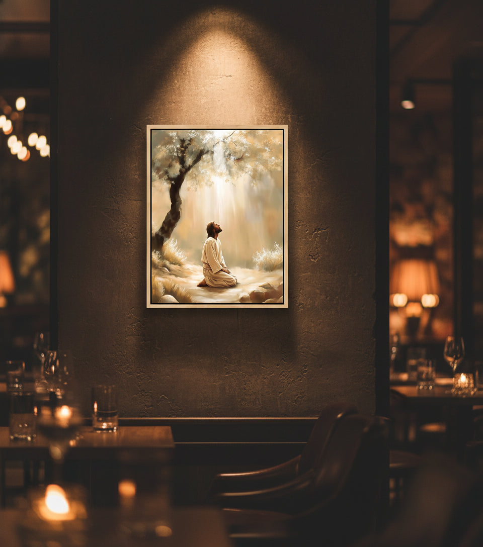 Jesus Praying Under the Olive Tree – Golden Light Christian Oil Painting