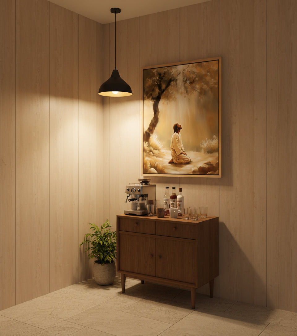 Jesus Praying Under the Olive Tree – Golden Light Christian Oil Painting