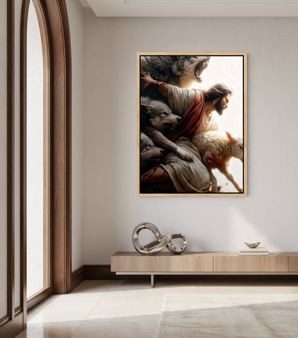 The Good Shepherd – Jesus Protecting the Lamb from the Wolves | FaithfulPrints