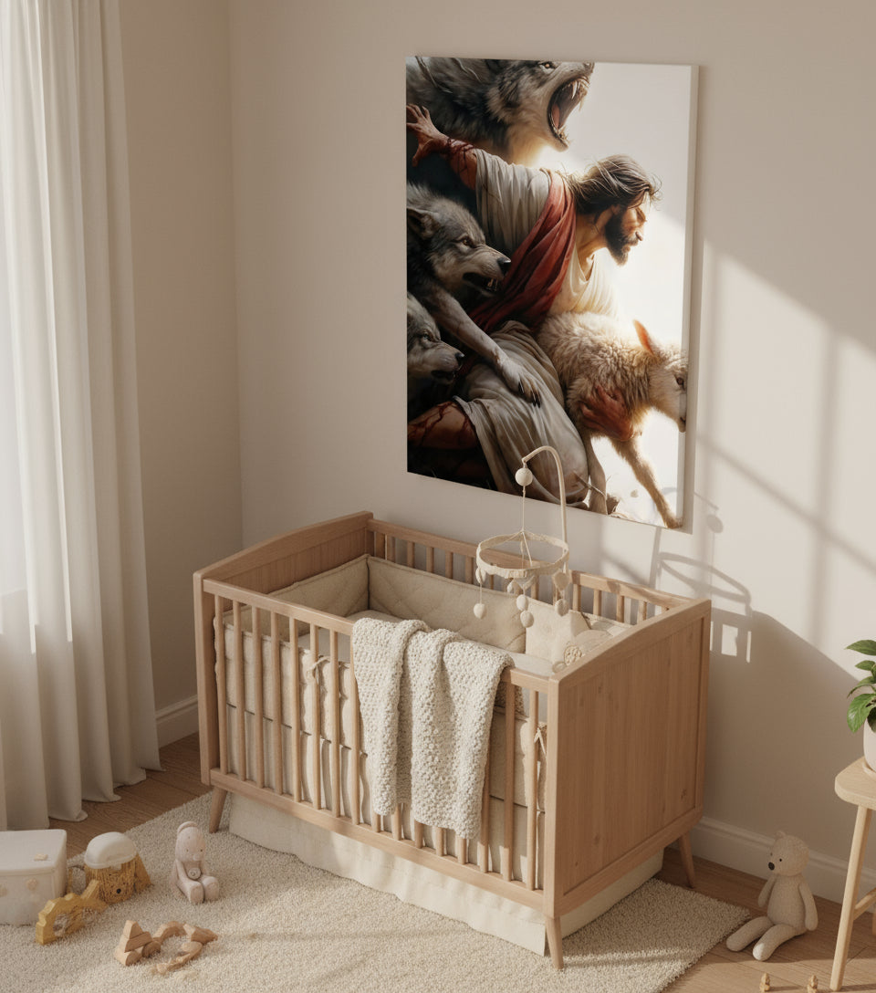 The Good Shepherd – Jesus Protecting the Lamb from the Wolves | FaithfulPrints