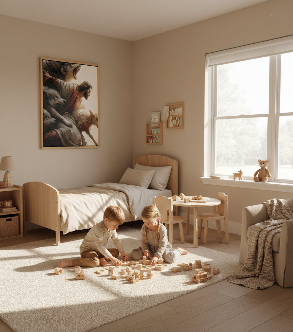 The Good Shepherd – Jesus Protecting the Lamb from the Wolves | FaithfulPrints