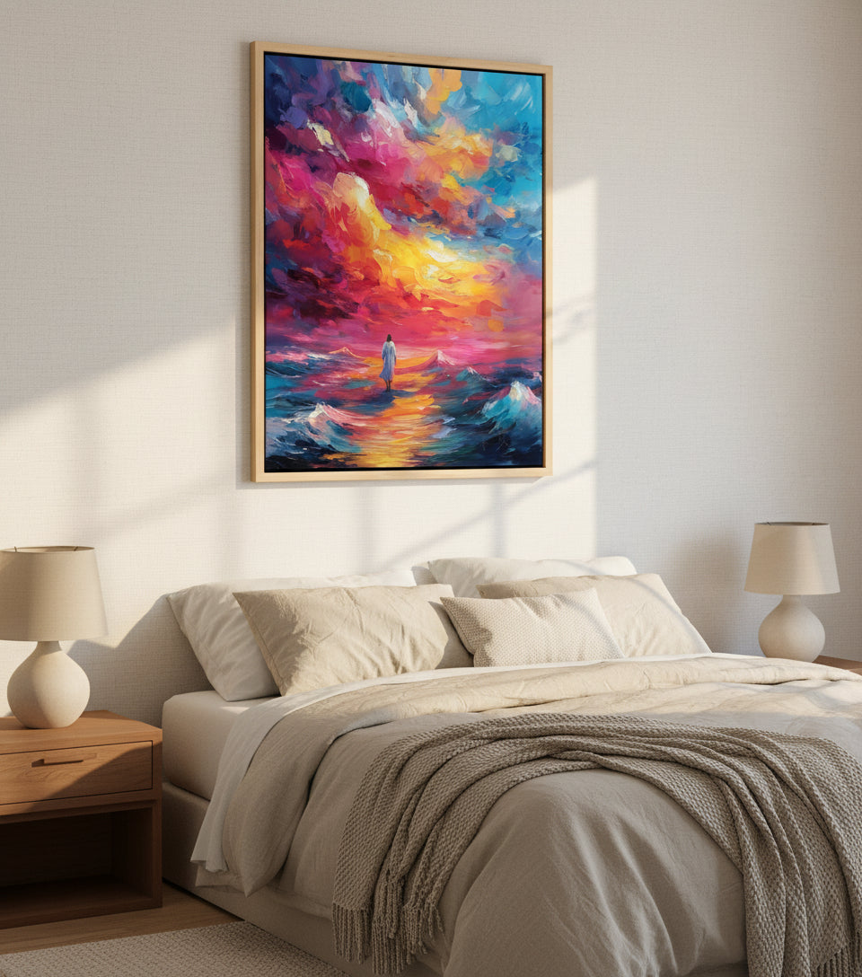 Walk Upon the Waves – Colorful oil painting of Jesus walking on the sea