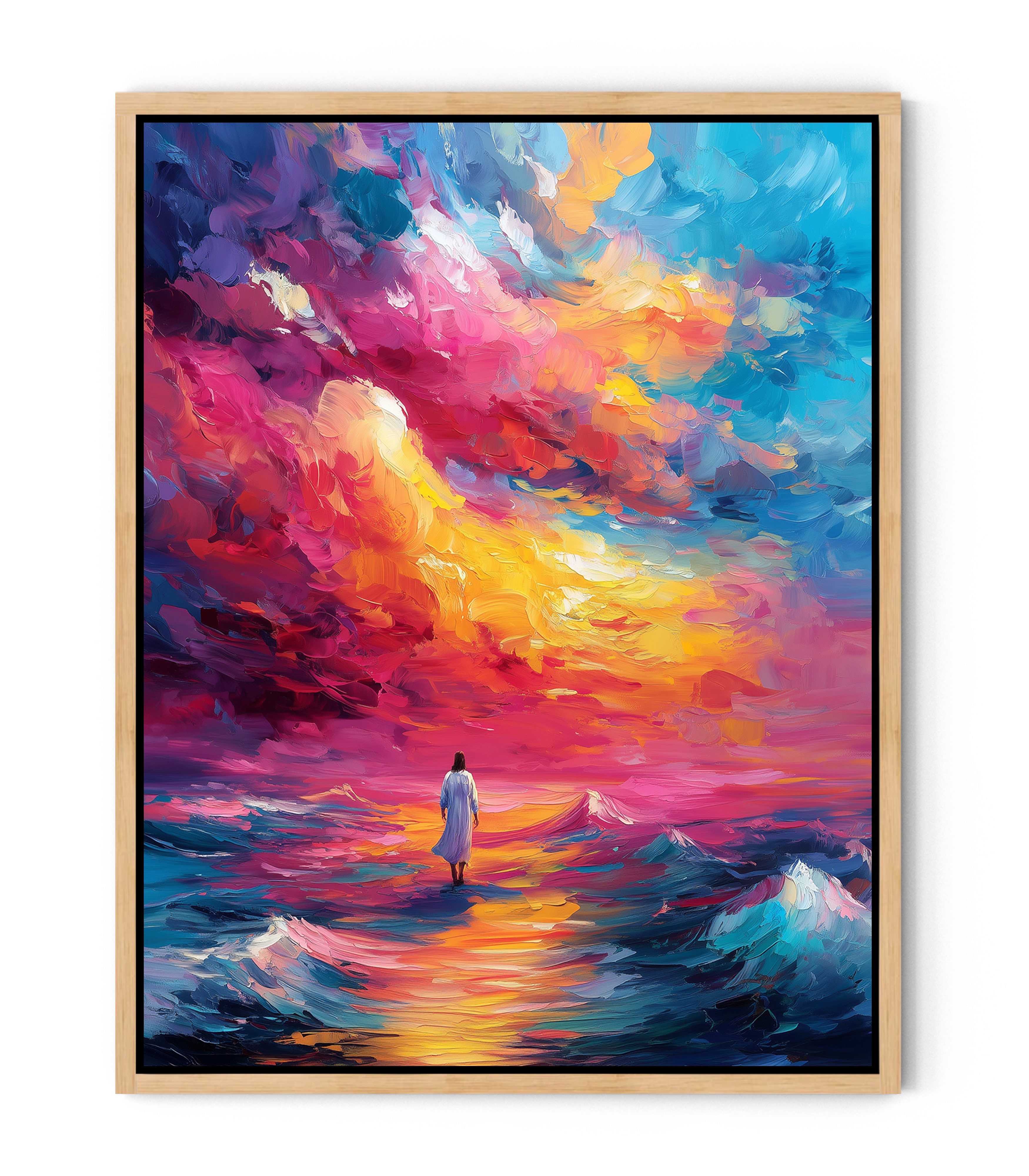 Walk Upon the Waves – Colorful oil painting of Jesus walking on the sea