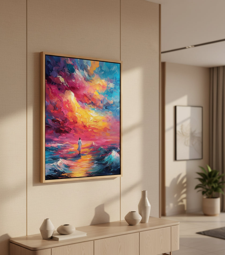 Walk Upon the Waves – Colorful oil painting of Jesus walking on the sea