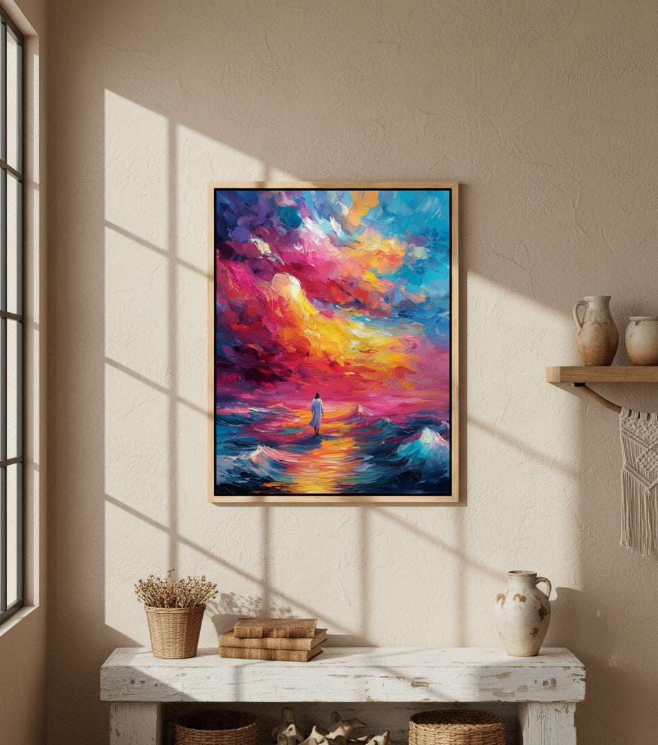 Walk Upon the Waves – Colorful oil painting of Jesus walking on the sea