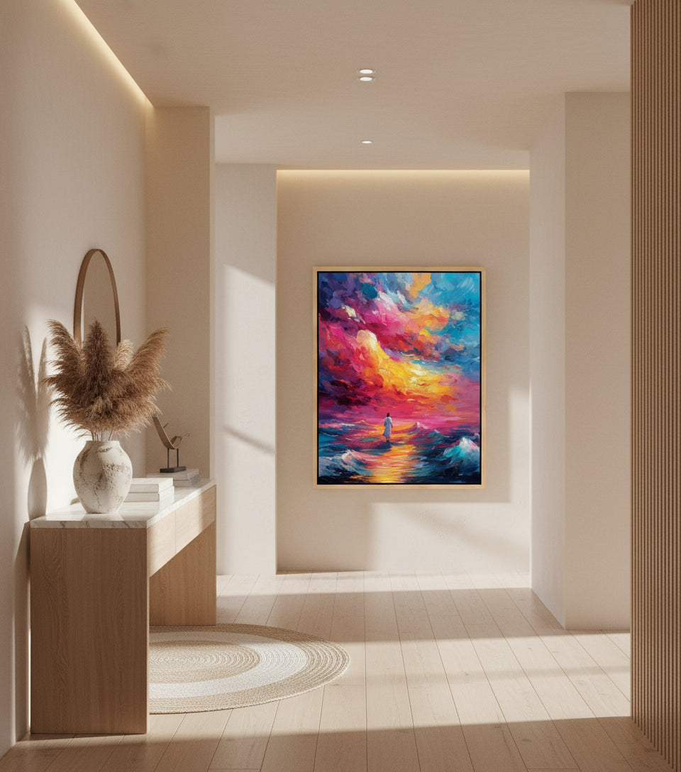 Walk Upon the Waves – Colorful oil painting of Jesus walking on the sea