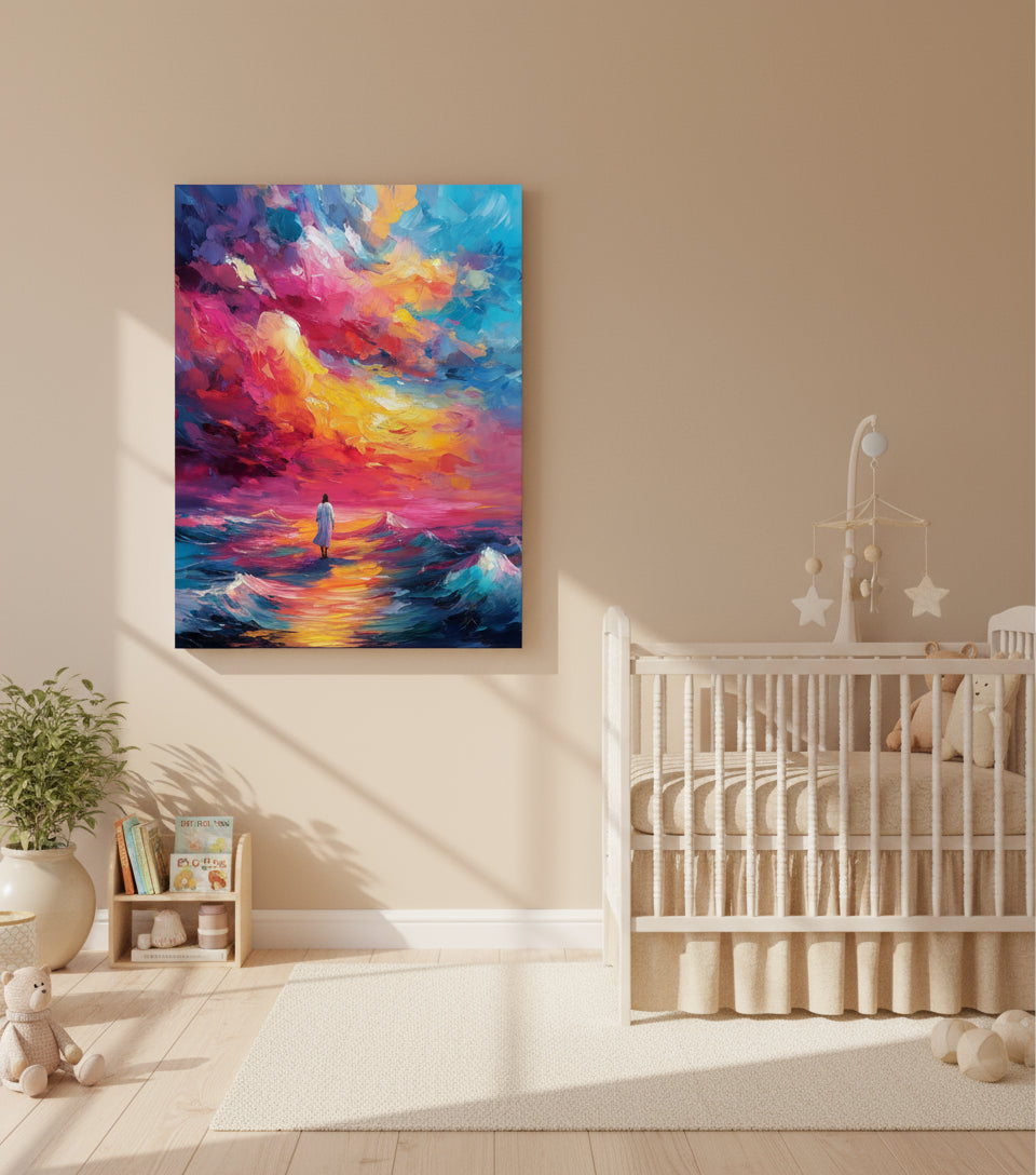 Walk Upon the Waves – Colorful oil painting of Jesus walking on the sea