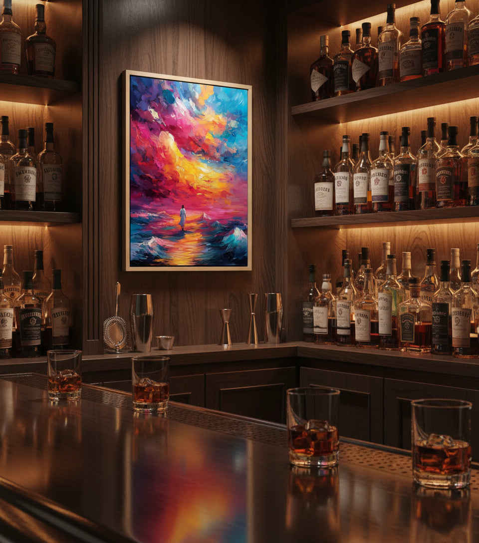 Walk Upon the Waves – Colorful oil painting of Jesus walking on the sea