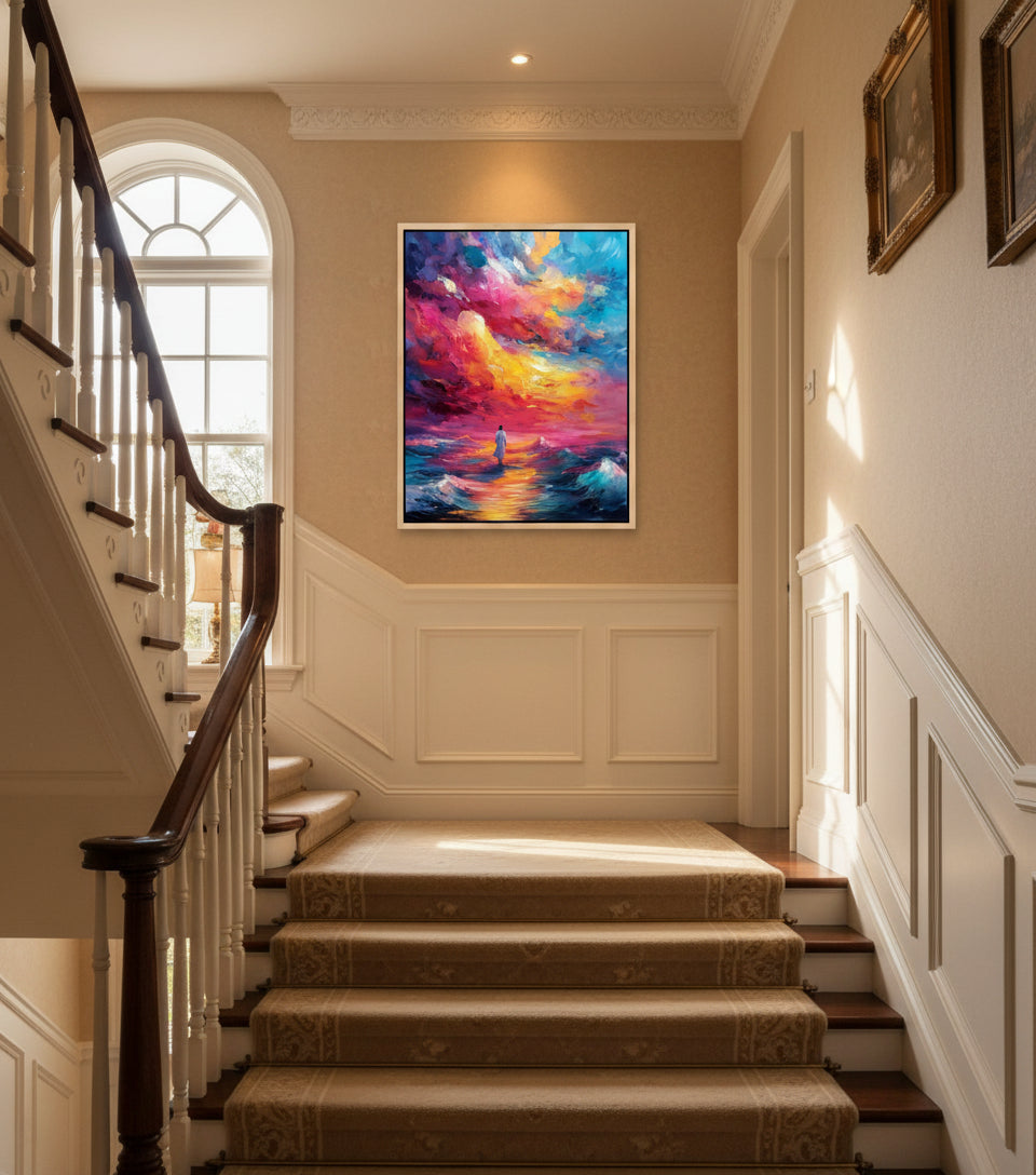 Walk Upon the Waves – Colorful oil painting of Jesus walking on the sea