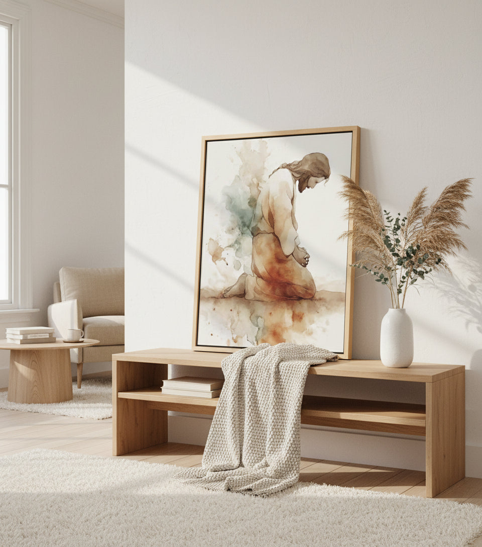 Watercolor Jesus Praying – faithfulprints Kneeling Prayer Art