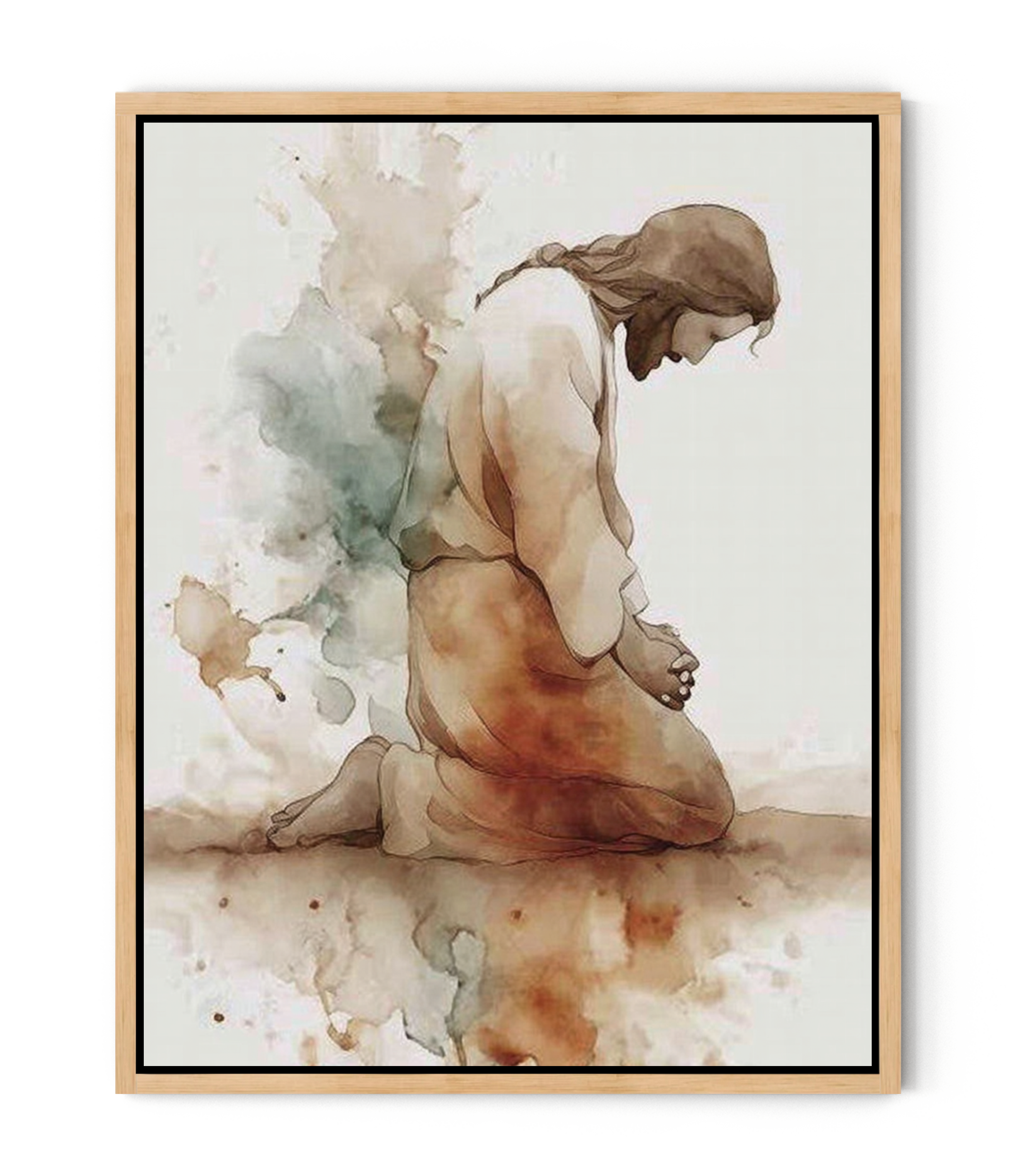 Watercolor Jesus Praying – faithfulprints Kneeling Prayer Art